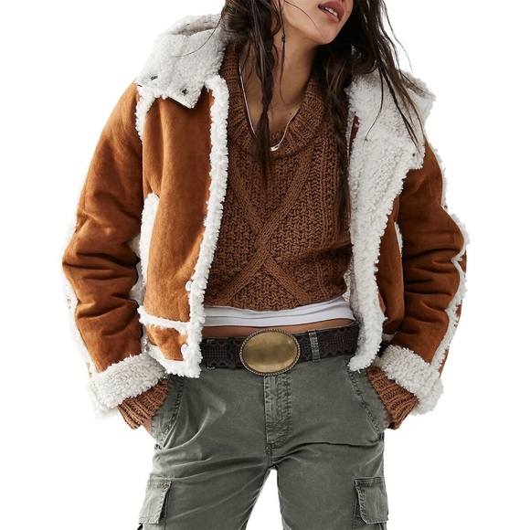 Free People Jackets & Blazers - NWOT Free People We The Free Cropped Vegan Exchange Shearling Jacket Small